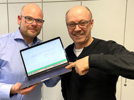 Das Bild zeigt links den Wirtschaftsförderer der Stadt Datteln, Stefan Huxel, und rechts den Wirtschaftsförderer der Stadt Waltrop Burkhard Tiessen