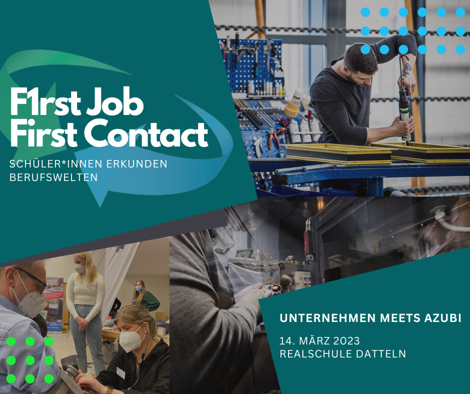Das Bild zeigt das Logo der Ausbildungsmesse F1rst Job First Contact