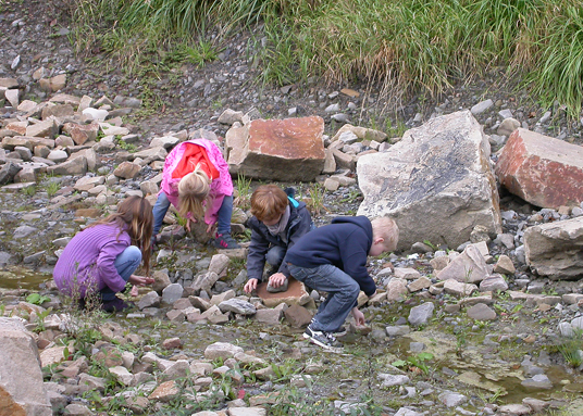 Das Bild zeigt Kinder am Hahnenbach