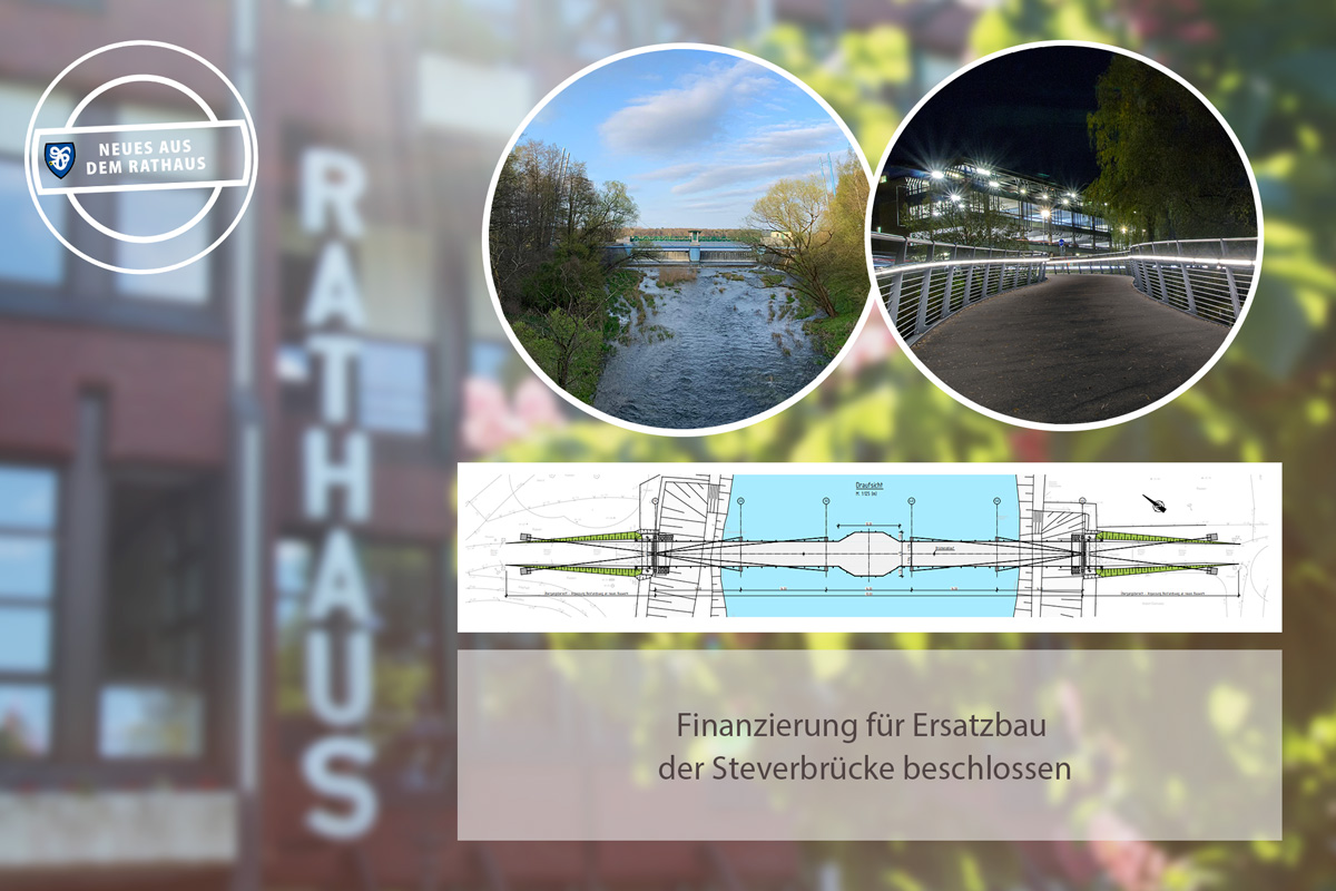 Fotomontage mit Brücke, Geländer und Skizze. 