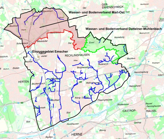 Karte RVR: Gewässer in Recklinghausen