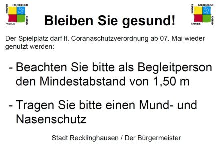 Hinweisschild Infektionsschutzmaßnahmen auf Spielplätzen
