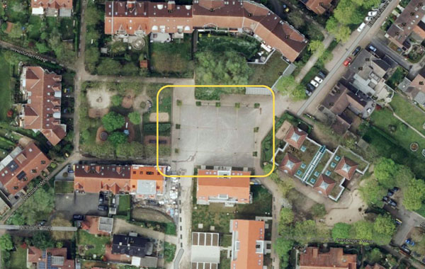 Der Marktplatz Stuckenbusch aus der Vogelperspektive.