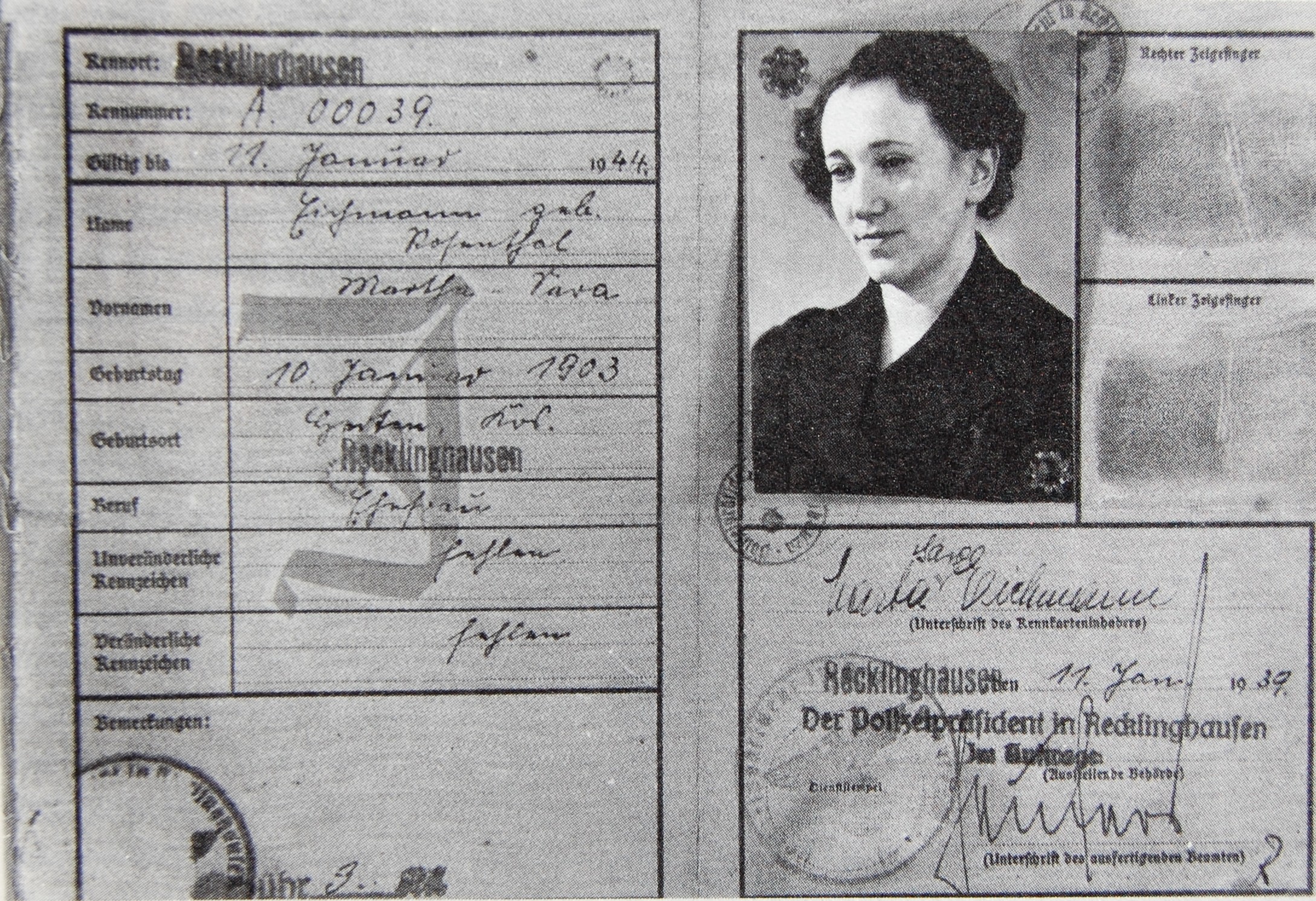 Kennkarte für Martha Eichmann, geb. Rosenthal 