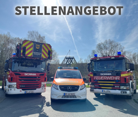 Auf dem Bild: Einsatzfahrzeuge der Waltroper Feuerwehr vor dem Spurwerkturm auf der Halde Brockenscheidt