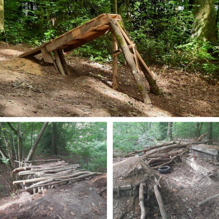 Auf dem Bild: Collage mit Fotos von der Dirtbikestrecke in der Striethorst.